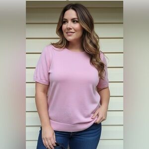 Lands’ End pink short-sleeved crew neck blouse/sweater, 100% cotton, size 2X